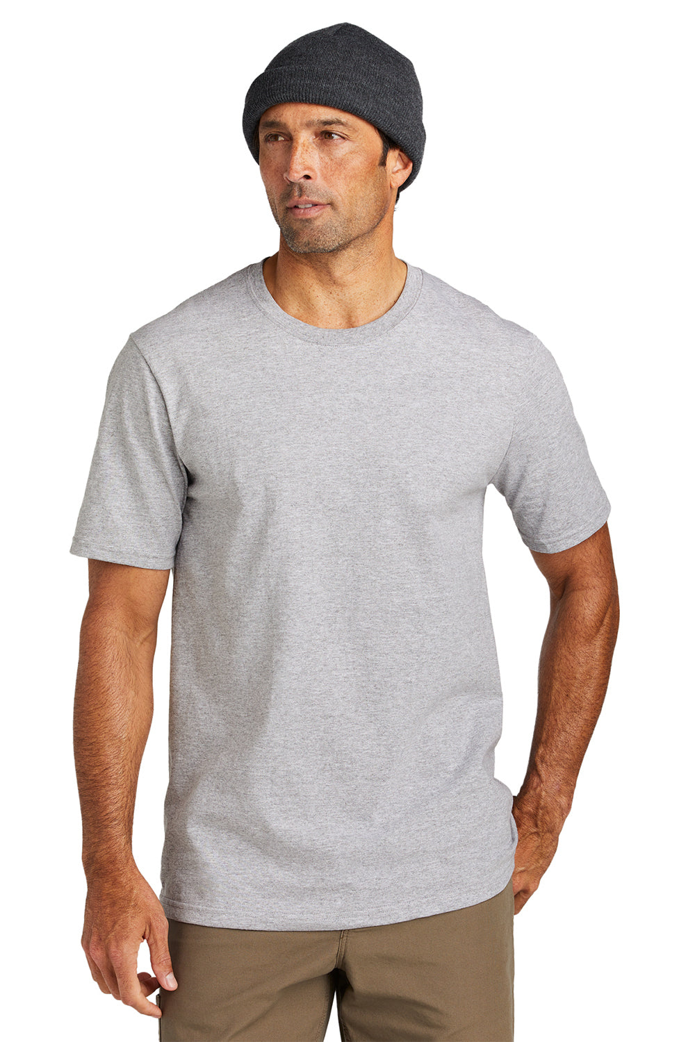 Volunteer Knitwear VL100 Mens USA Made All American Short Sleeve Crewneck T-Shirt Heather Grey Model Front