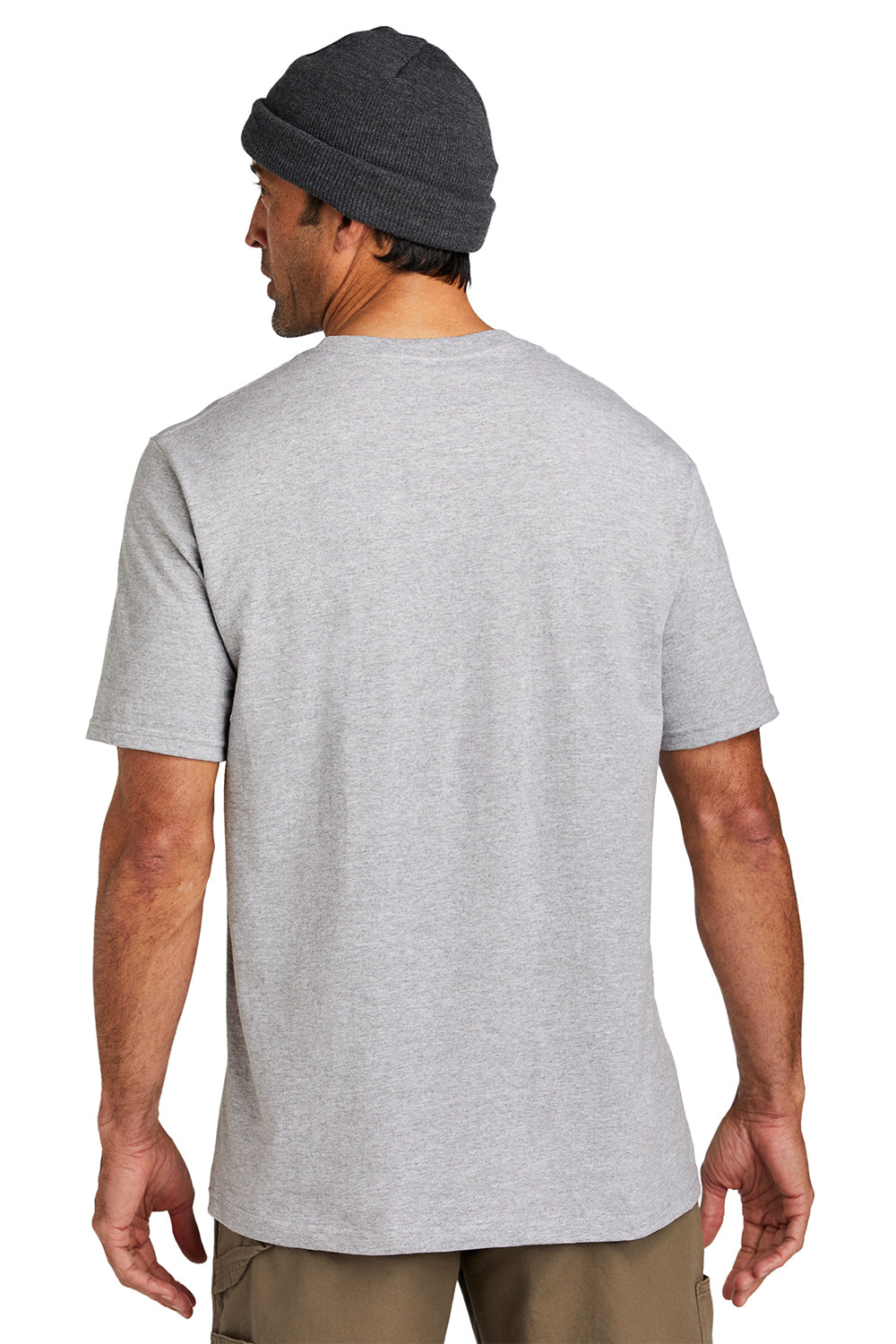 Volunteer Knitwear VL100 Mens USA Made All American Short Sleeve Crewneck T-Shirt Heather Grey Model Back