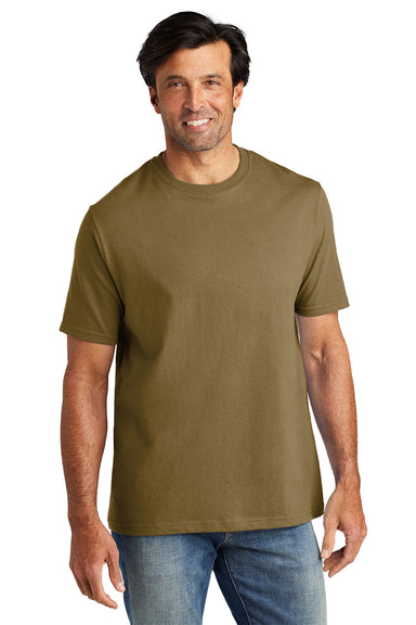 Volunteer Knitwear VL100 Mens USA Made All American Short Sleeve Crewneck T-Shirt Coyote Brown Model Front