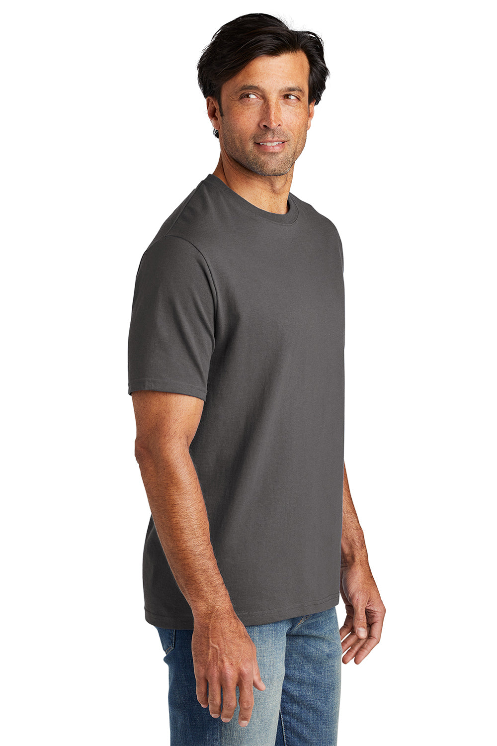 Volunteer Knitwear VL100 Mens USA Made All American Short Sleeve Crewneck T-Shirt Steel Grey Model Side