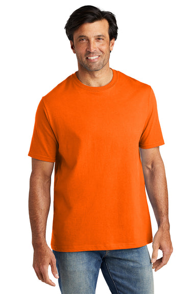 Volunteer Knitwear VL100 Mens USA Made All American Short Sleeve Crewneck T-Shirt Safety Orange Model Front