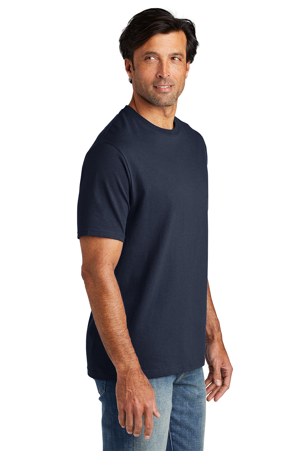 Volunteer Knitwear VL100 Mens USA Made All American Short Sleeve Crewneck T-Shirt Strong Navy Blue Model Side