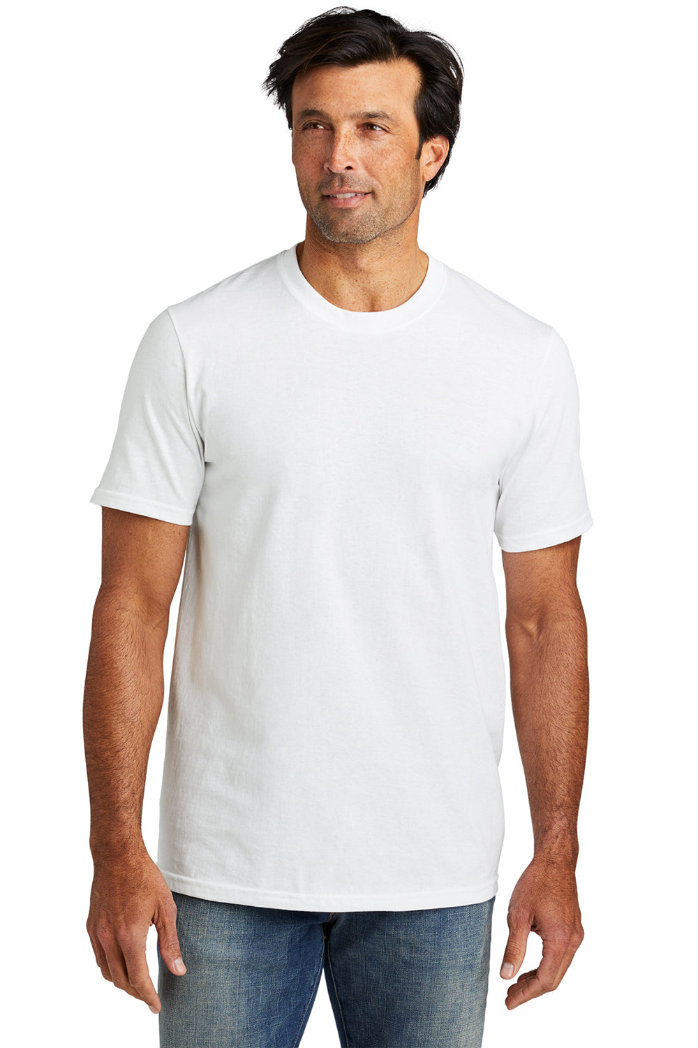 Volunteer Knitwear VL100 Mens USA Made All American Short Sleeve Crewneck T-Shirt White Model Front