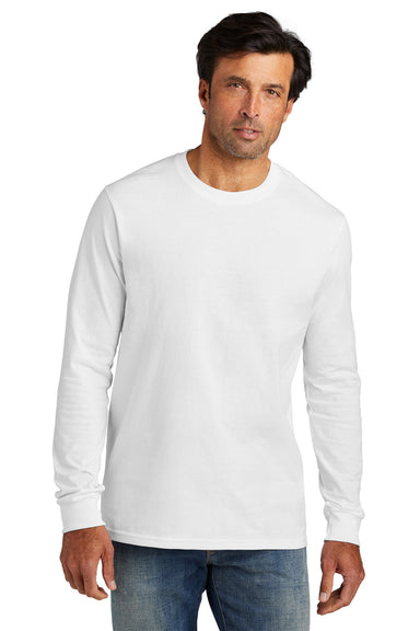 Volunteer Knitwear VL100LS Mens USA Made All American Long Sleeve Crewneck T-Shirt White Model Front