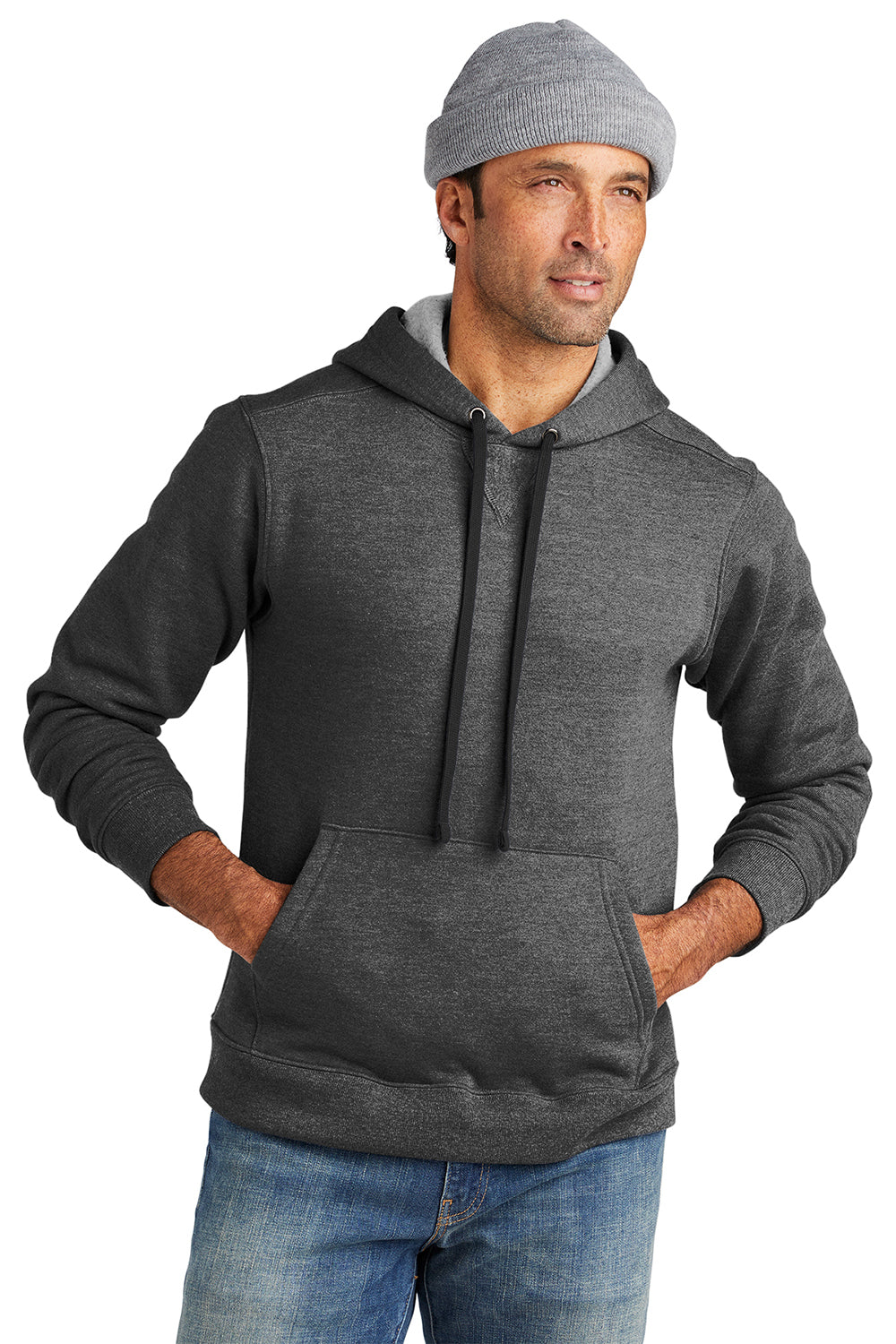 Volunteer Knitwear VL130H Mens USA Made Chore Fleece Hooded Sweatshirt Hoodie Heather Charcoal Grey Model Front