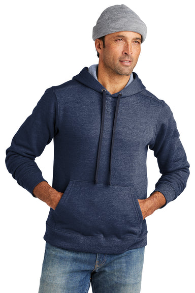 Volunteer Knitwear VL130H Mens USA Made Chore Fleece Hooded Sweatshirt Hoodie Heather Strong Navy Blue Model Front