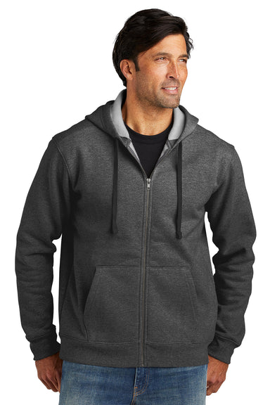 Volunteer Knitwear VL130ZH Mens USA Made Chore Fleece Full Zip Hooded Sweatshirt Hoodie Heather Charcoal Grey Model Front