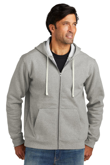 Volunteer Knitwear VL130ZH Mens USA Made Chore Fleece Full Zip Hooded Sweatshirt Hoodie Heather Grey Model Front