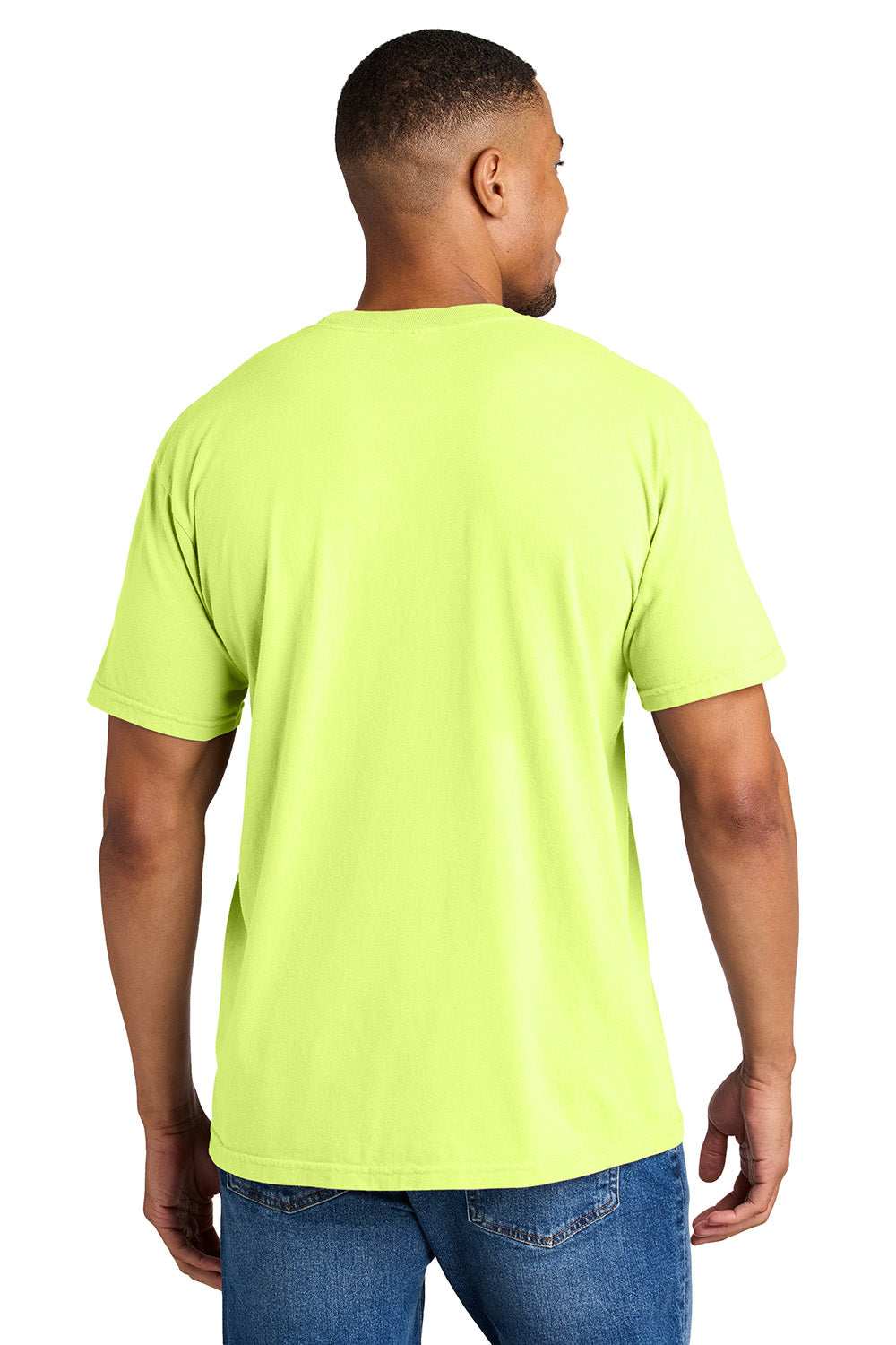 Comfort Colors 1717/C1717 Mens Short Sleeve Crewneck T-Shirt Neon Lemon Yellow Model Back