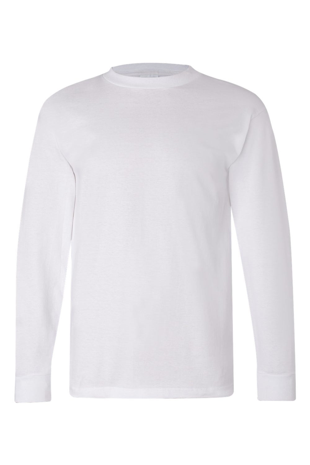 Bayside BA6100 Mens USA Made Long Sleeve Crewneck T-Shirt White Flat Front