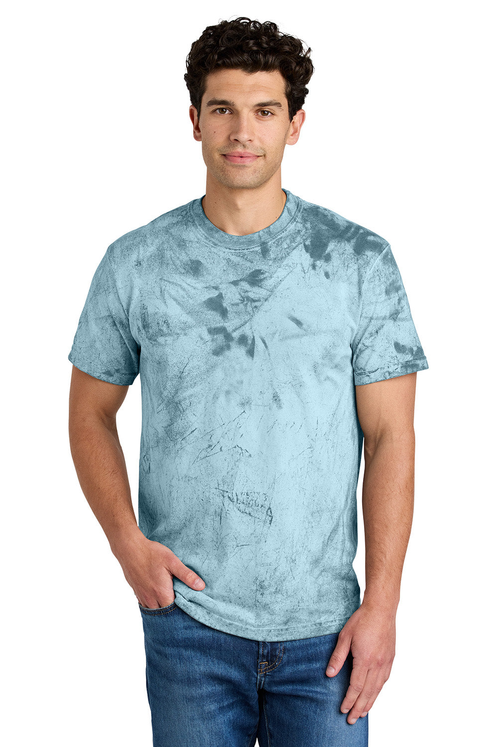 Comfort Colors 1745 Mens Color Blast Short Sleeve Crewneck T-Shirt Ocean Blue Model Front