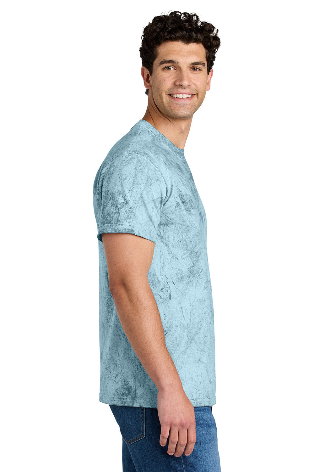 Comfort Colors 1745 Mens Color Blast Short Sleeve Crewneck T-Shirt Ocean Blue Model Side