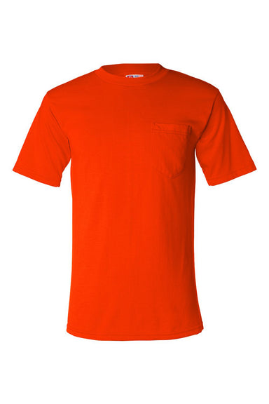 Bayside 1725 Mens USA Made Short Sleeve Crewneck T-Shirt w/ Pocket Safety Orange Flat Front