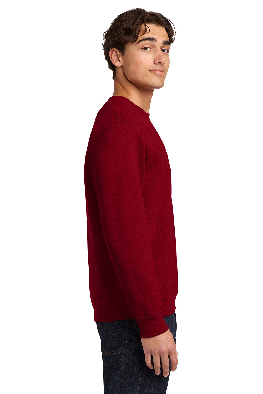 Gildan 18000/G180 Mens Pill Resistant Fleece Crewneck Sweatshirt Antique Cherry Red Model Side