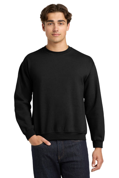 Gildan 18000/G180 Mens Pill Resistant Fleece Crewneck Sweatshirt Black Model Front