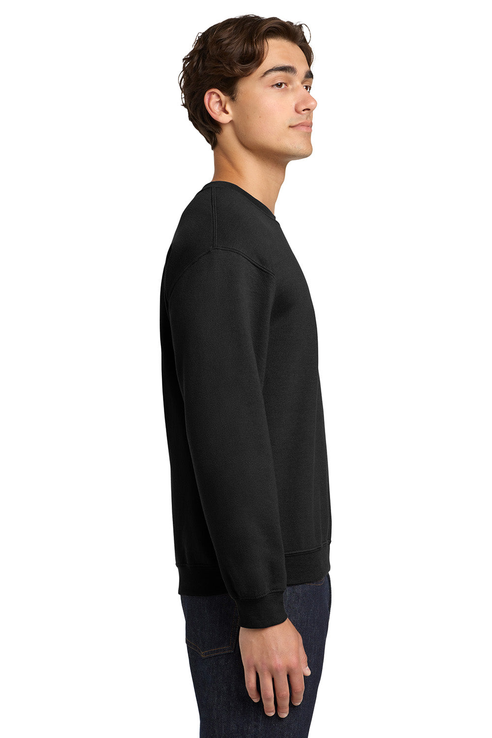 Gildan 18000/G180 Mens Pill Resistant Fleece Crewneck Sweatshirt Black Model Side