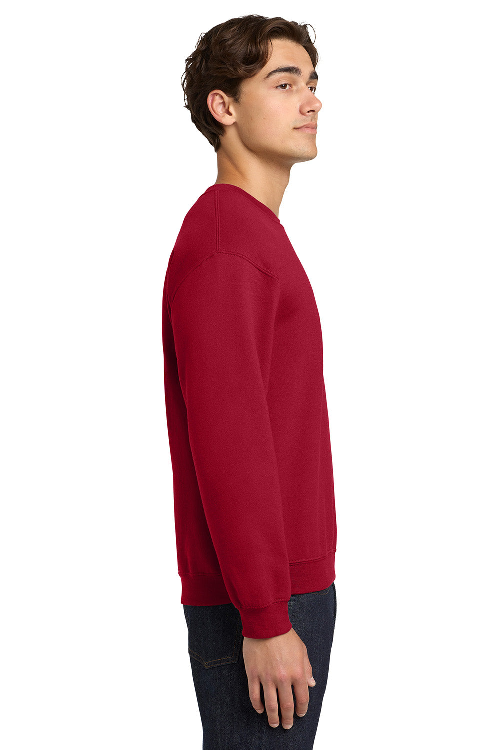 Gildan 18000/G180 Mens Pill Resistant Fleece Crewneck Sweatshirt Cardinal Red Model Side