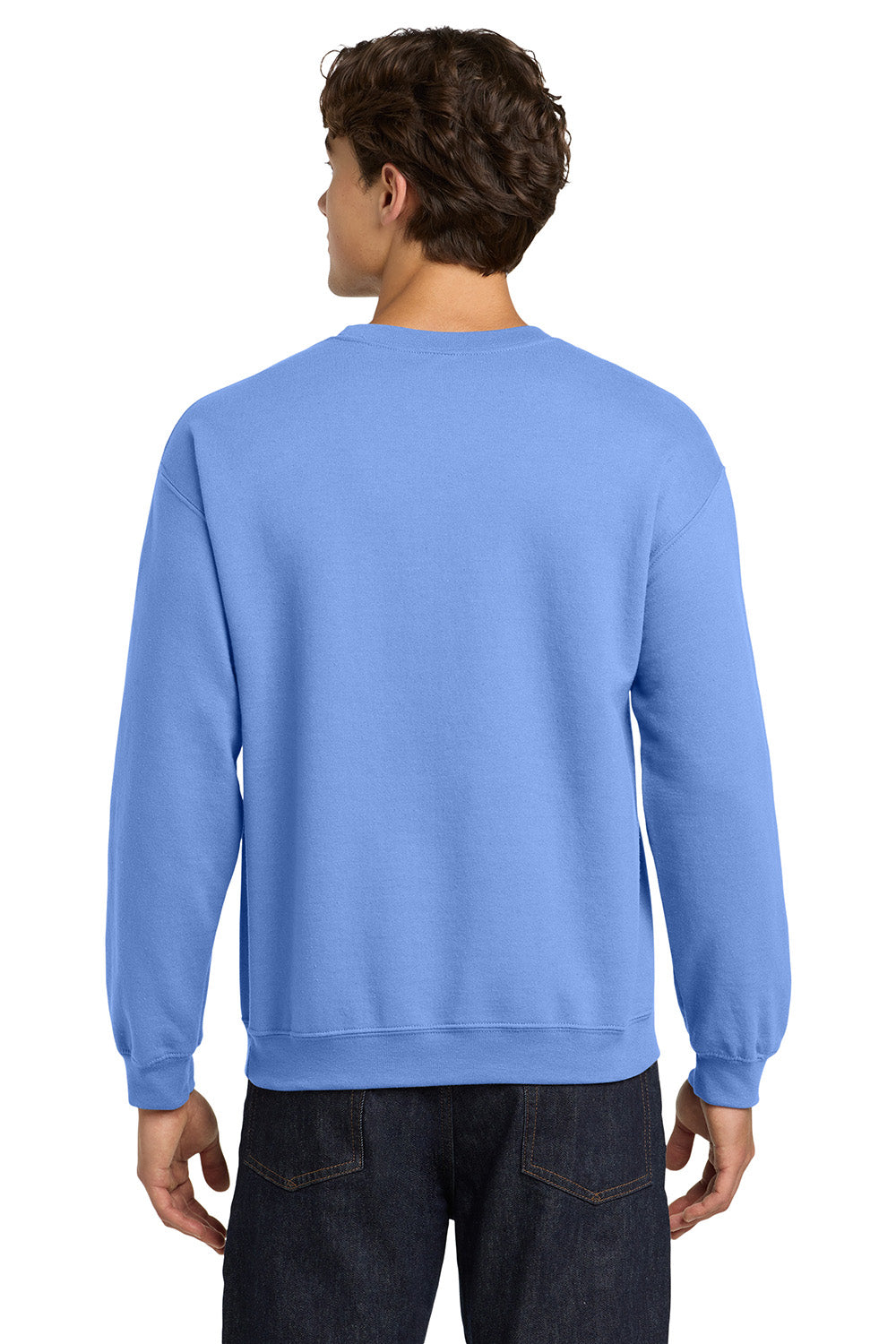 Gildan 18000/G180 Mens Pill Resistant Fleece Crewneck Sweatshirt Carolina Blue Model Back