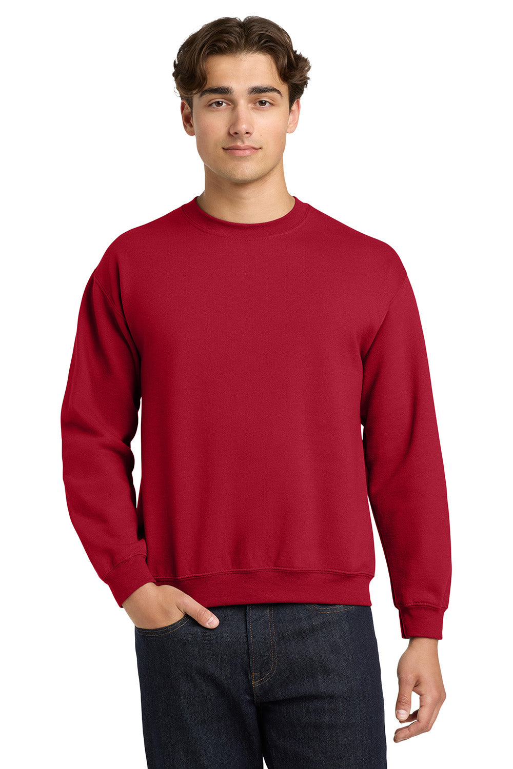 Gildan 18000/G180 Mens Pill Resistant Fleece Crewneck Sweatshirt Cherry Red Model Front