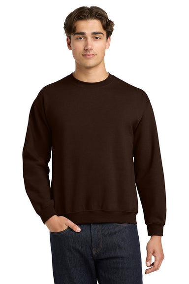 Gildan 18000/G180 Mens Pill Resistant Fleece Crewneck Sweatshirt Dark Chocolate Brown Model Front