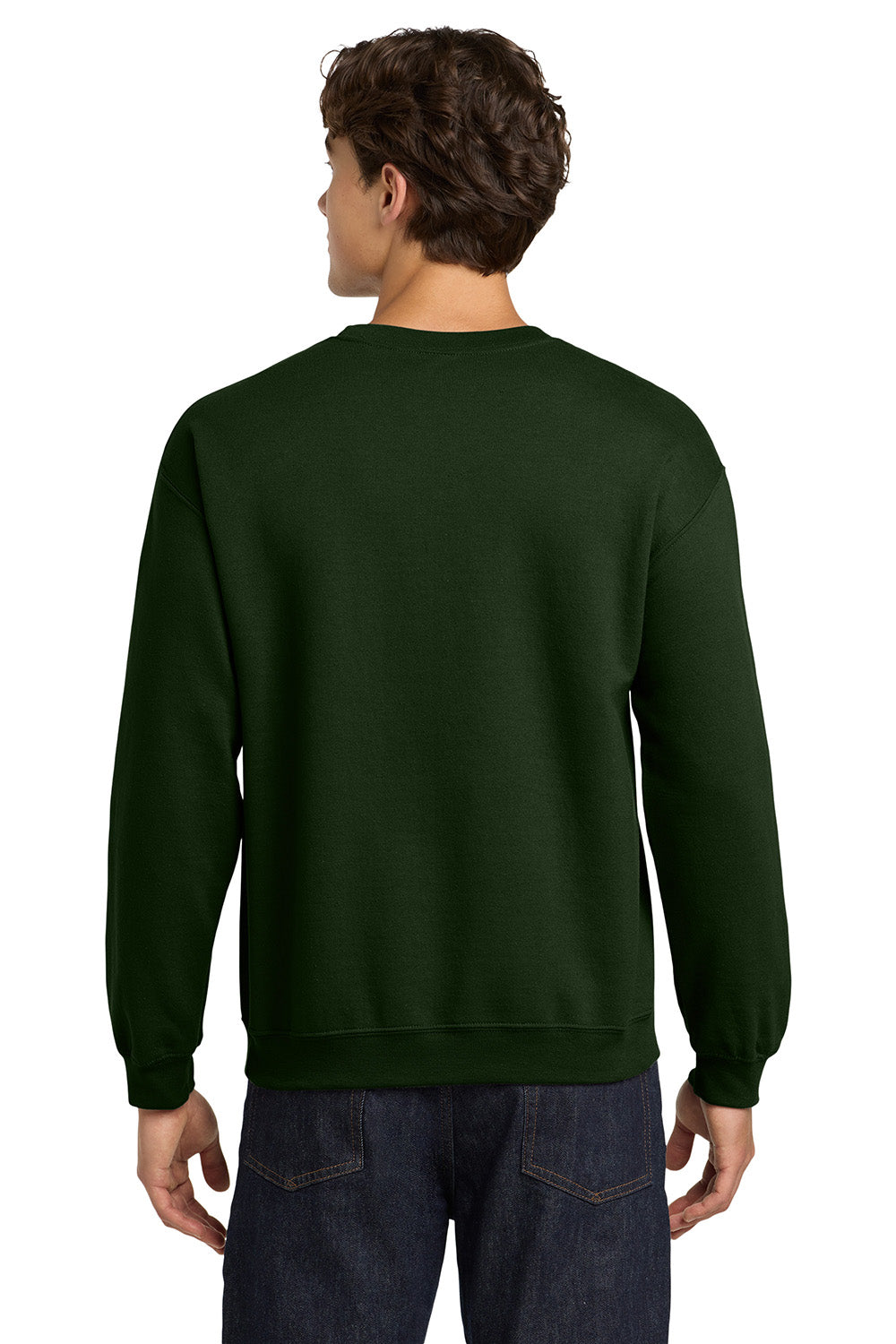 Gildan 18000/G180 Mens Pill Resistant Fleece Crewneck Sweatshirt Forest Green Model Back