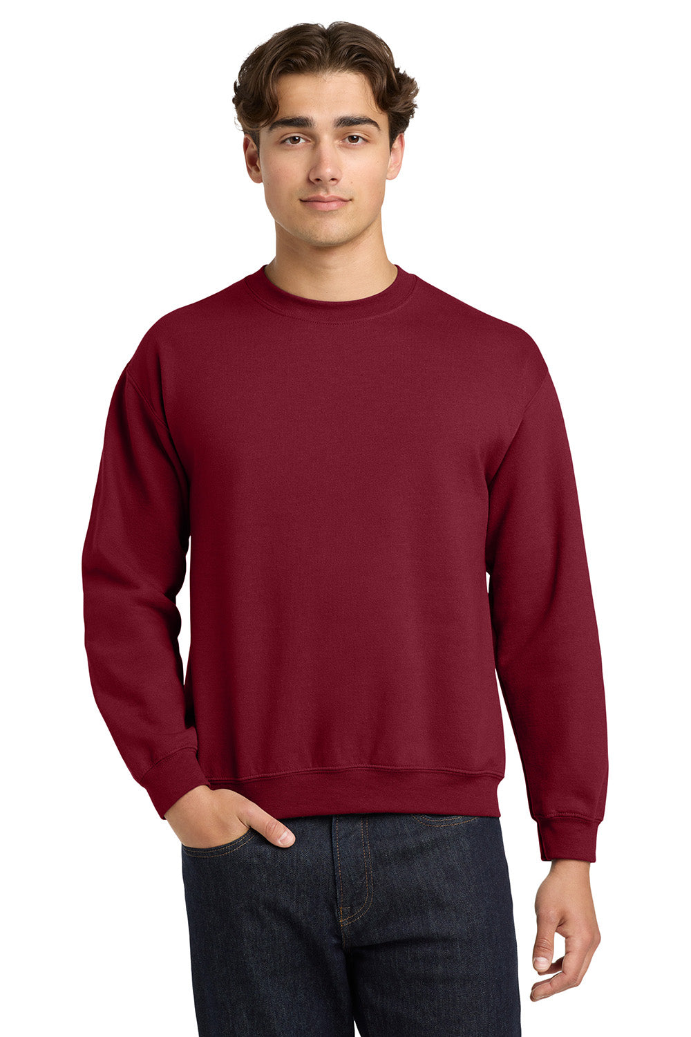 Gildan 18000/G180 Mens Pill Resistant Fleece Crewneck Sweatshirt Garnet Red Model Front