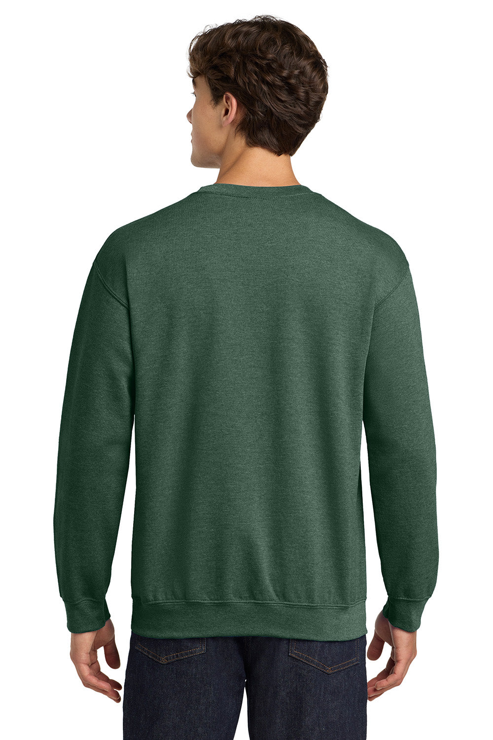 Gildan 18000/G180 Mens Pill Resistant Fleece Crewneck Sweatshirt Heather Dark Green Model Back