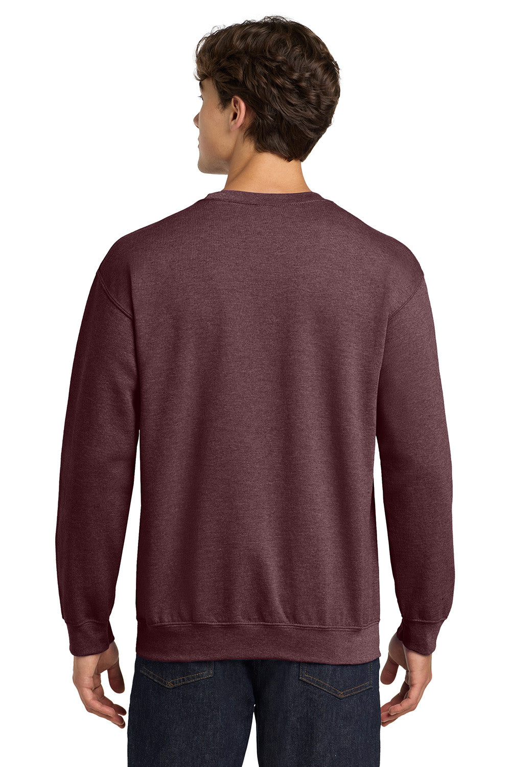 Gildan 18000/G180 Mens Pill Resistant Fleece Crewneck Sweatshirt Heather Dark Maroon Model Back