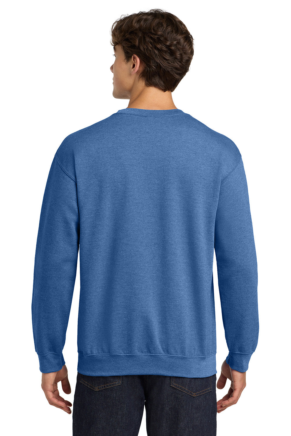 Gildan 18000/G180 Mens Pill Resistant Fleece Crewneck Sweatshirt Heather Royal Blue Model Back