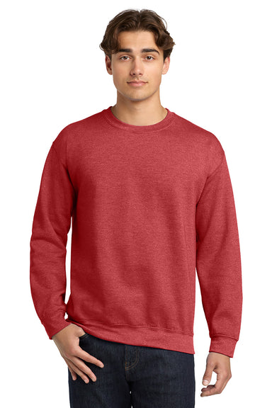 Gildan 18000/G180 Mens Pill Resistant Fleece Crewneck Sweatshirt Heather Scarlet Red Model Front