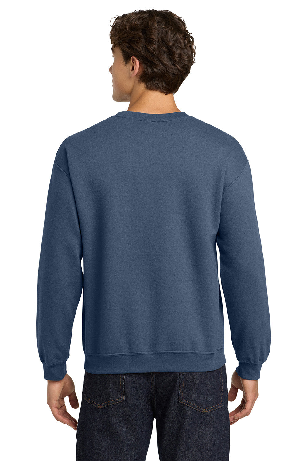 Gildan 18000/G180 Mens Pill Resistant Fleece Crewneck Sweatshirt Indigo Blue Model Back