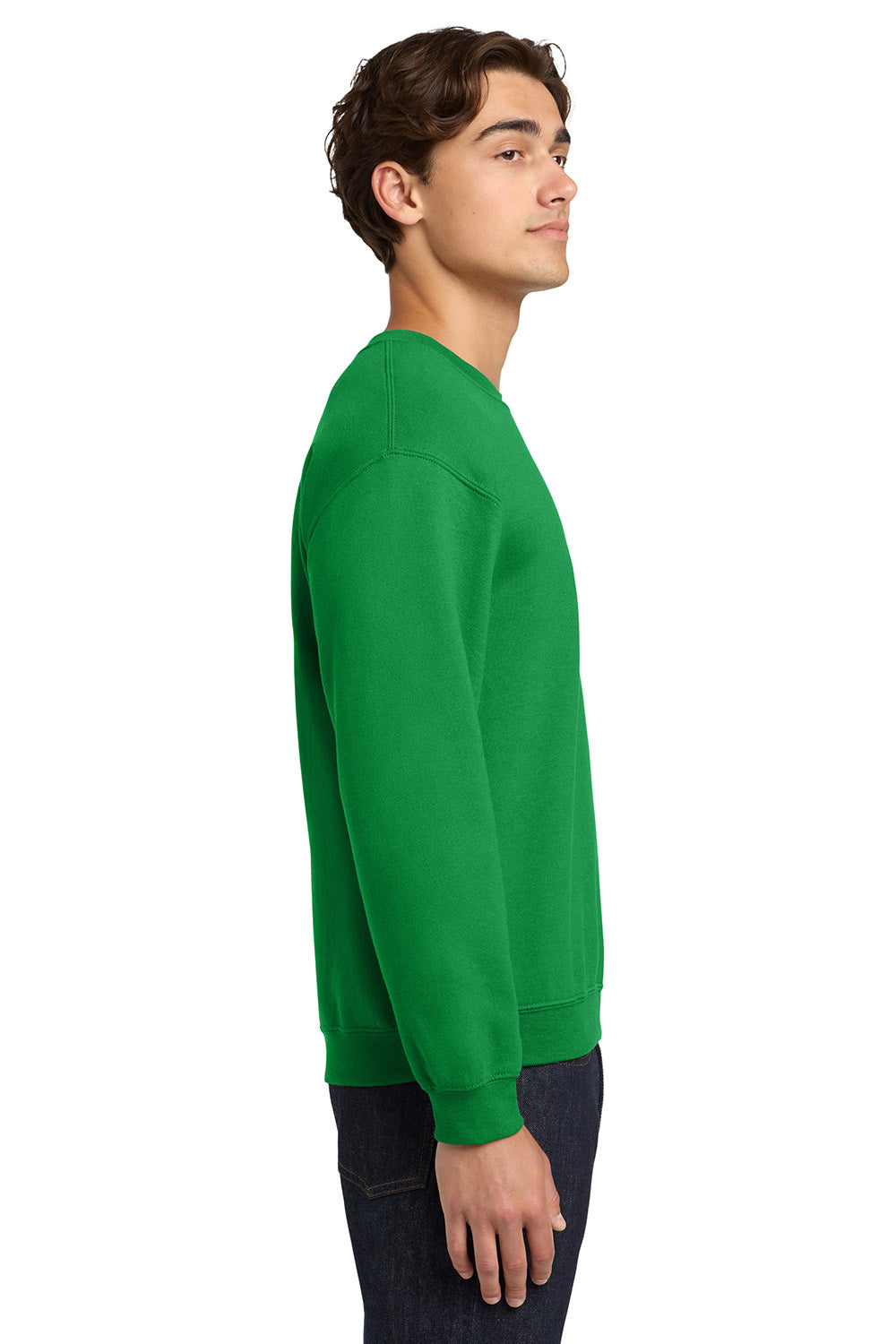 Gildan 18000/G180 Mens Pill Resistant Fleece Crewneck Sweatshirt Irish Green Model Side