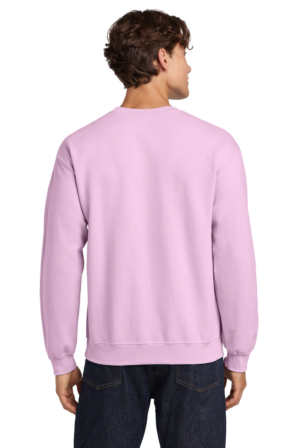 Gildan 18000/G180 Mens Pill Resistant Fleece Crewneck Sweatshirt Light Pink Model Back