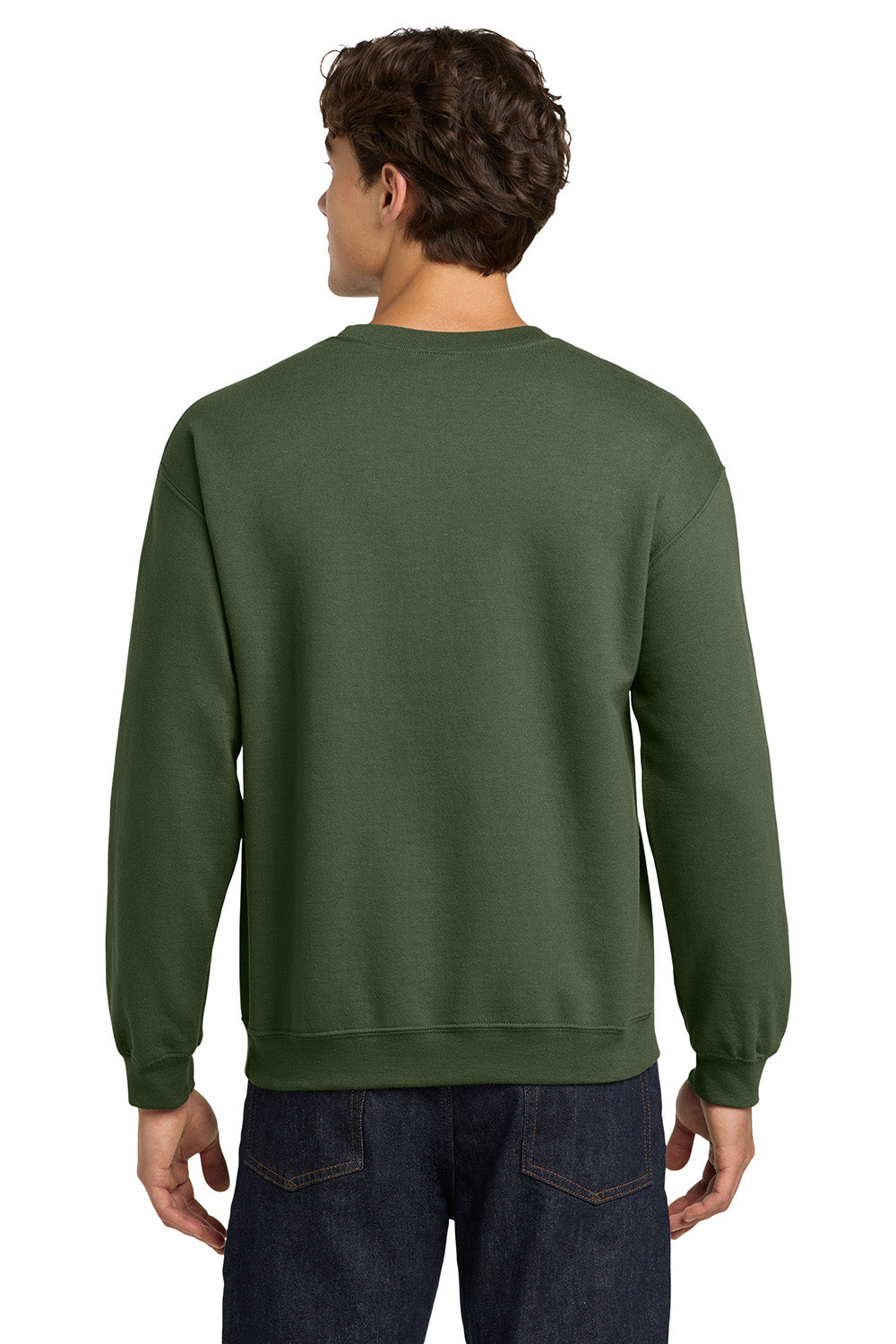 Gildan 18000/G180 Mens Pill Resistant Fleece Crewneck Sweatshirt Military Green Model Back