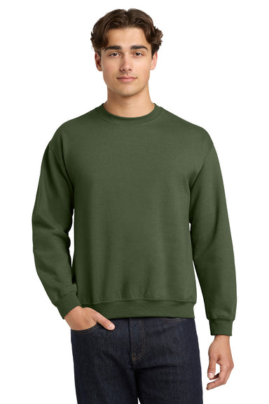 Gildan 18000/G180 Mens Pill Resistant Fleece Crewneck Sweatshirt Military Green Model Front