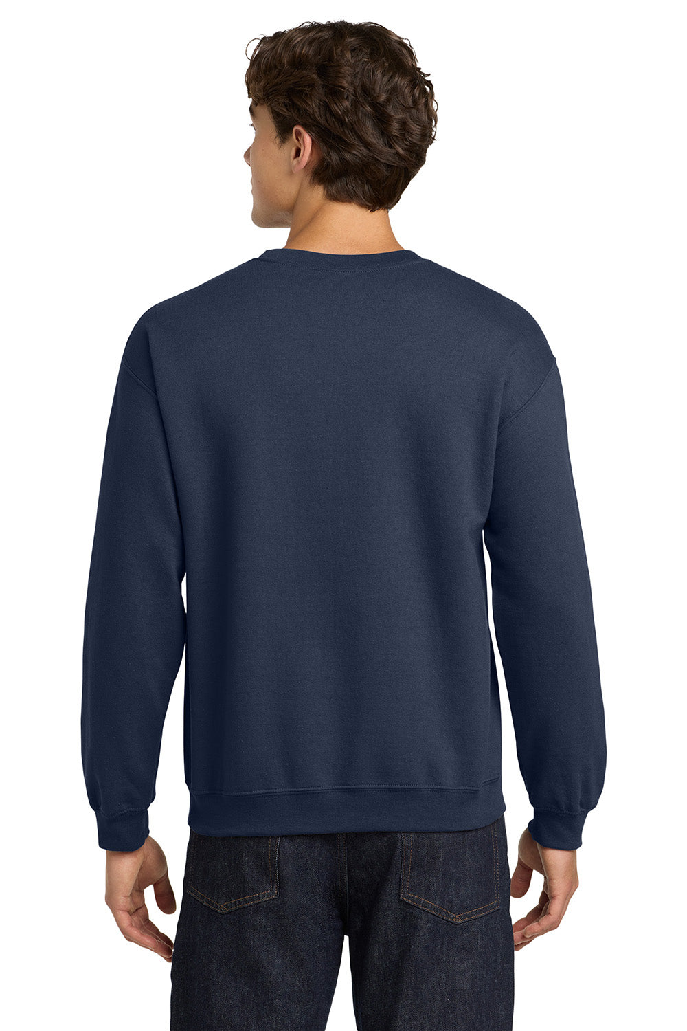 Gildan 18000/G180 Mens Pill Resistant Fleece Crewneck Sweatshirt Navy Blue Model Back