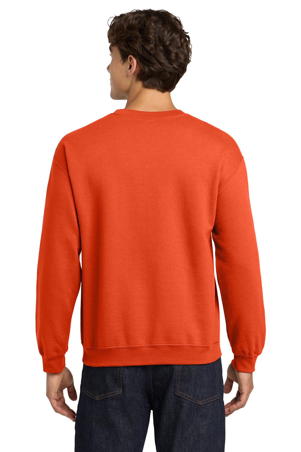 Gildan 18000/G180 Mens Pill Resistant Fleece Crewneck Sweatshirt Orange Model Back