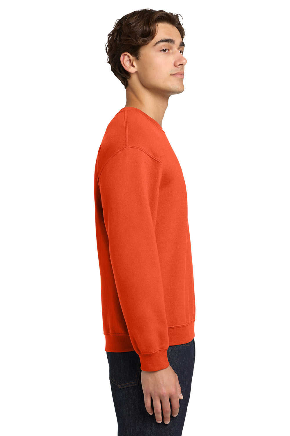 Gildan 18000/G180 Mens Pill Resistant Fleece Crewneck Sweatshirt Orange Model Side