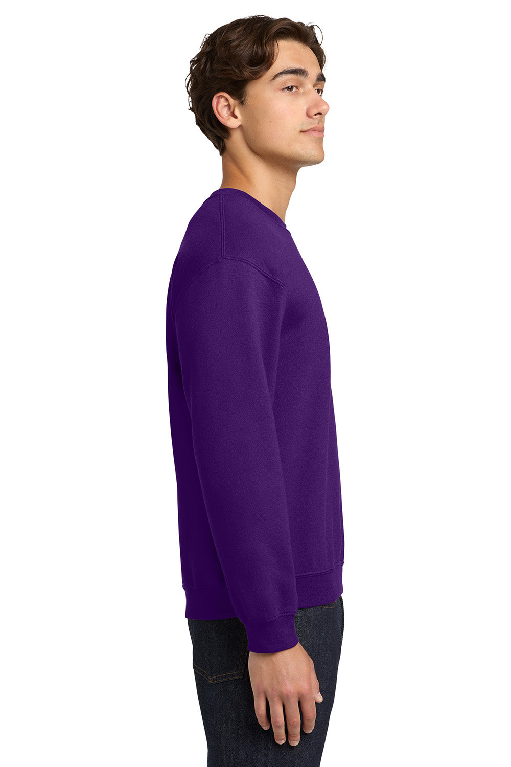 Gildan 18000/G180 Mens Pill Resistant Fleece Crewneck Sweatshirt Purple Model Side