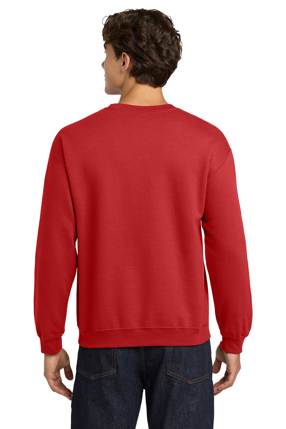 Gildan 18000/G180 Mens Pill Resistant Fleece Crewneck Sweatshirt Red Model Back