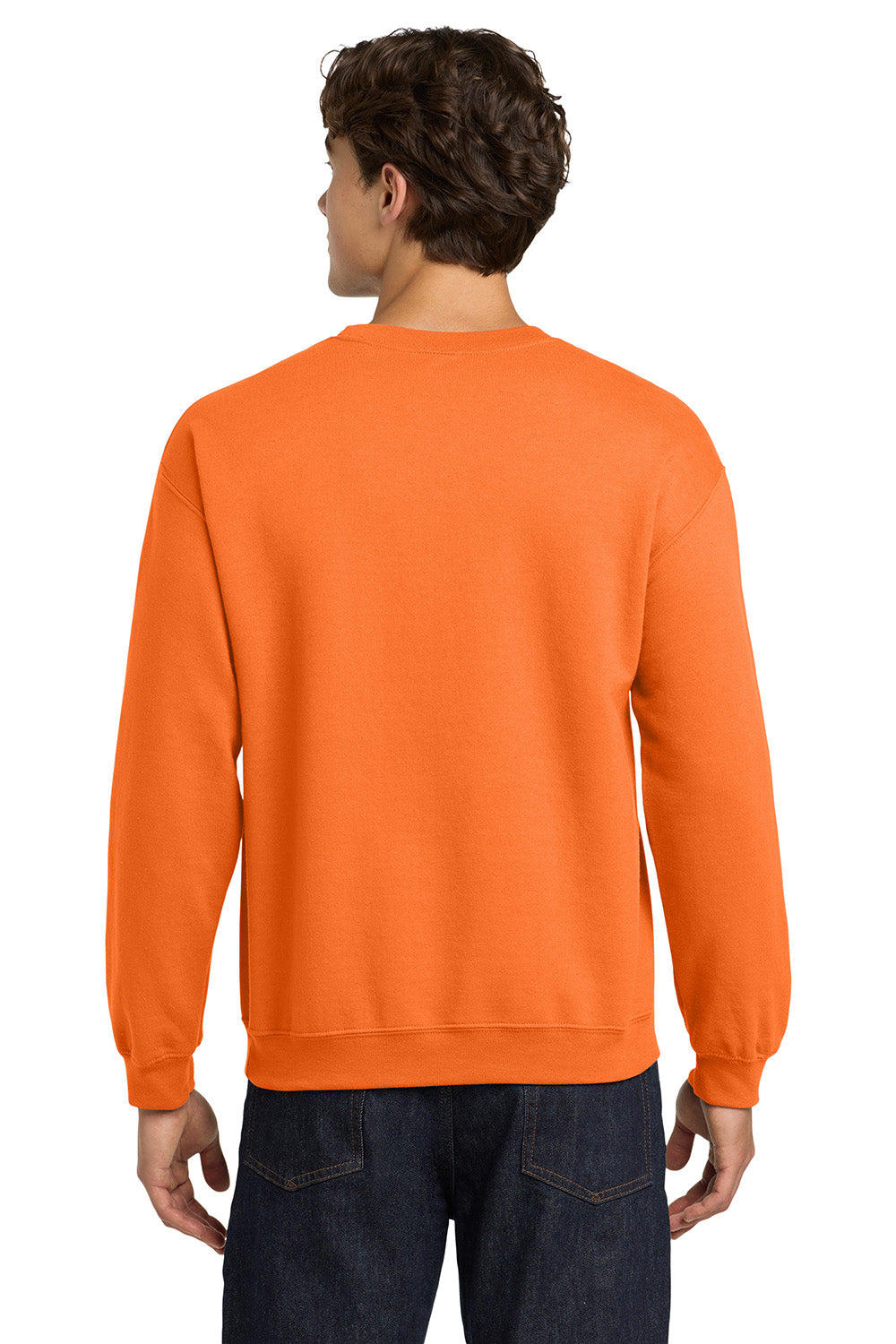 Gildan 18000/G180 Mens Pill Resistant Fleece Crewneck Sweatshirt Safety Orange Model Back