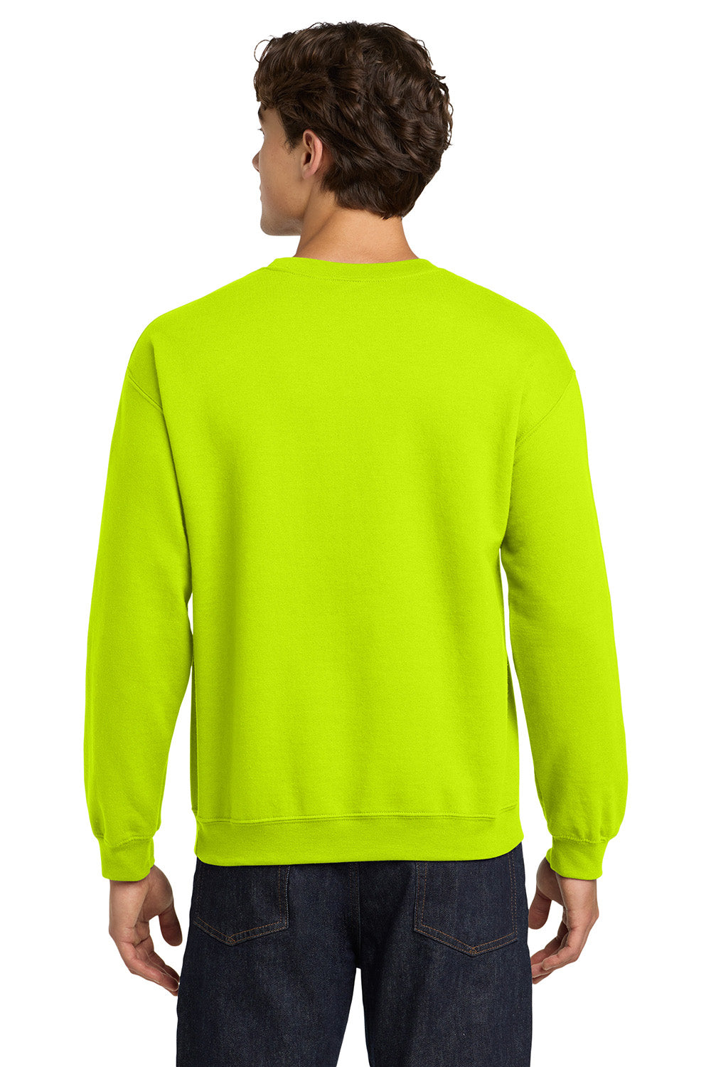 Gildan 18000/G180 Mens Pill Resistant Fleece Crewneck Sweatshirt Safety Green Model Back