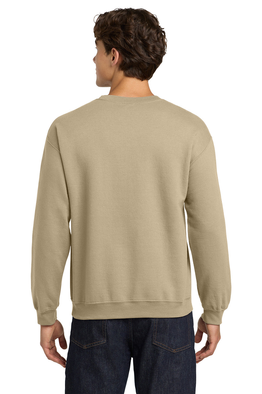 Gildan 18000/G180 Mens Pill Resistant Fleece Crewneck Sweatshirt Sand Model Back