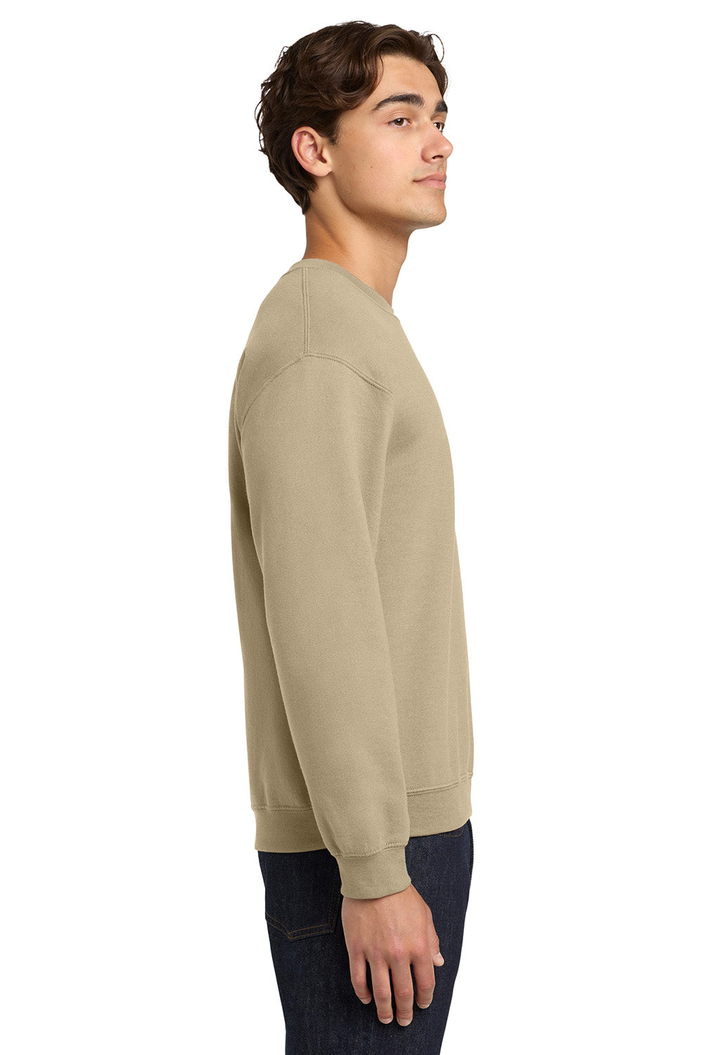 Gildan 18000/G180 Mens Pill Resistant Fleece Crewneck Sweatshirt Sand Model Side