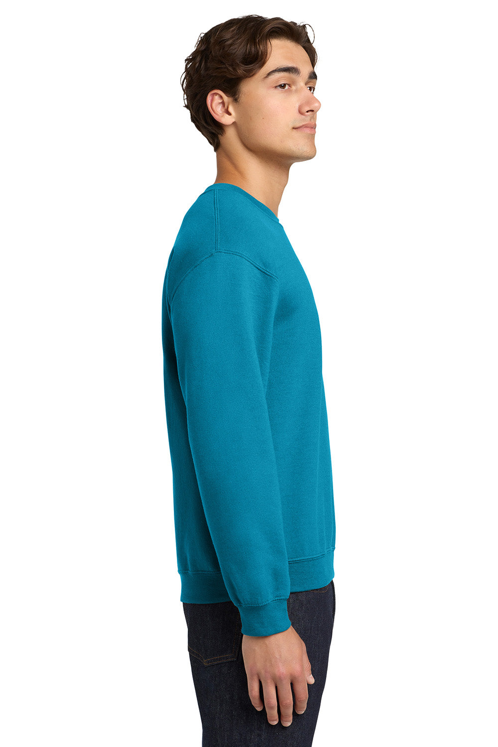 Gildan 18000/G180 Mens Pill Resistant Fleece Crewneck Sweatshirt Sapphire Blue Model Side