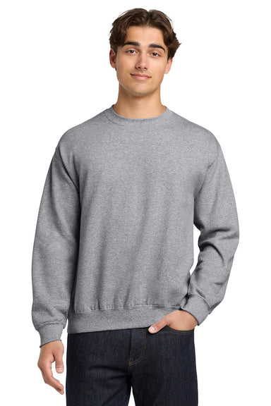 Gildan 18000/G180 Mens Pill Resistant Fleece Crewneck Sweatshirt Sport Grey Model Front