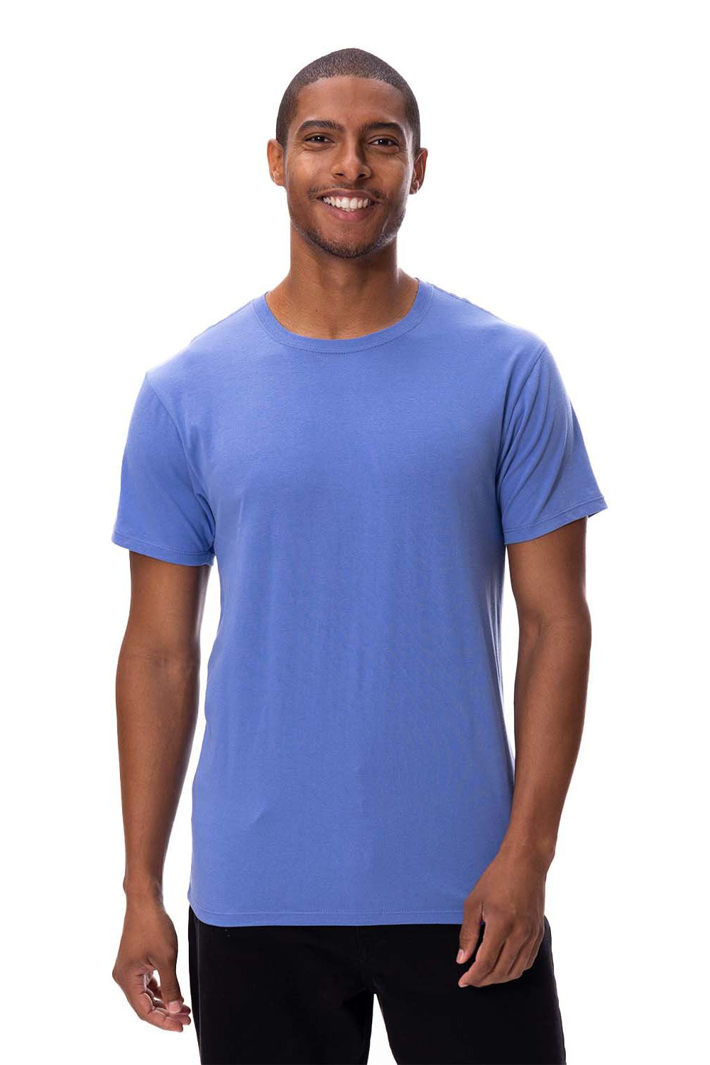 Threadfast Apparel 180A Mens Ultimate Short Sleeve Crewneck T-Shirt Denim Blue Model Front