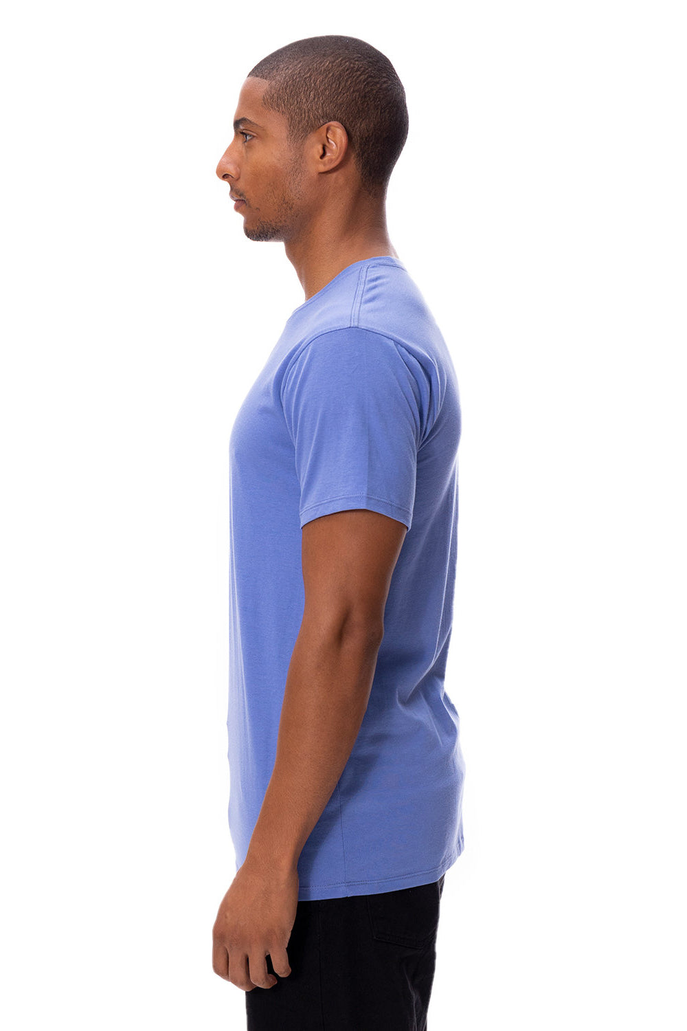 Threadfast Apparel 180A Mens Ultimate Short Sleeve Crewneck T-Shirt Denim Blue Model Side