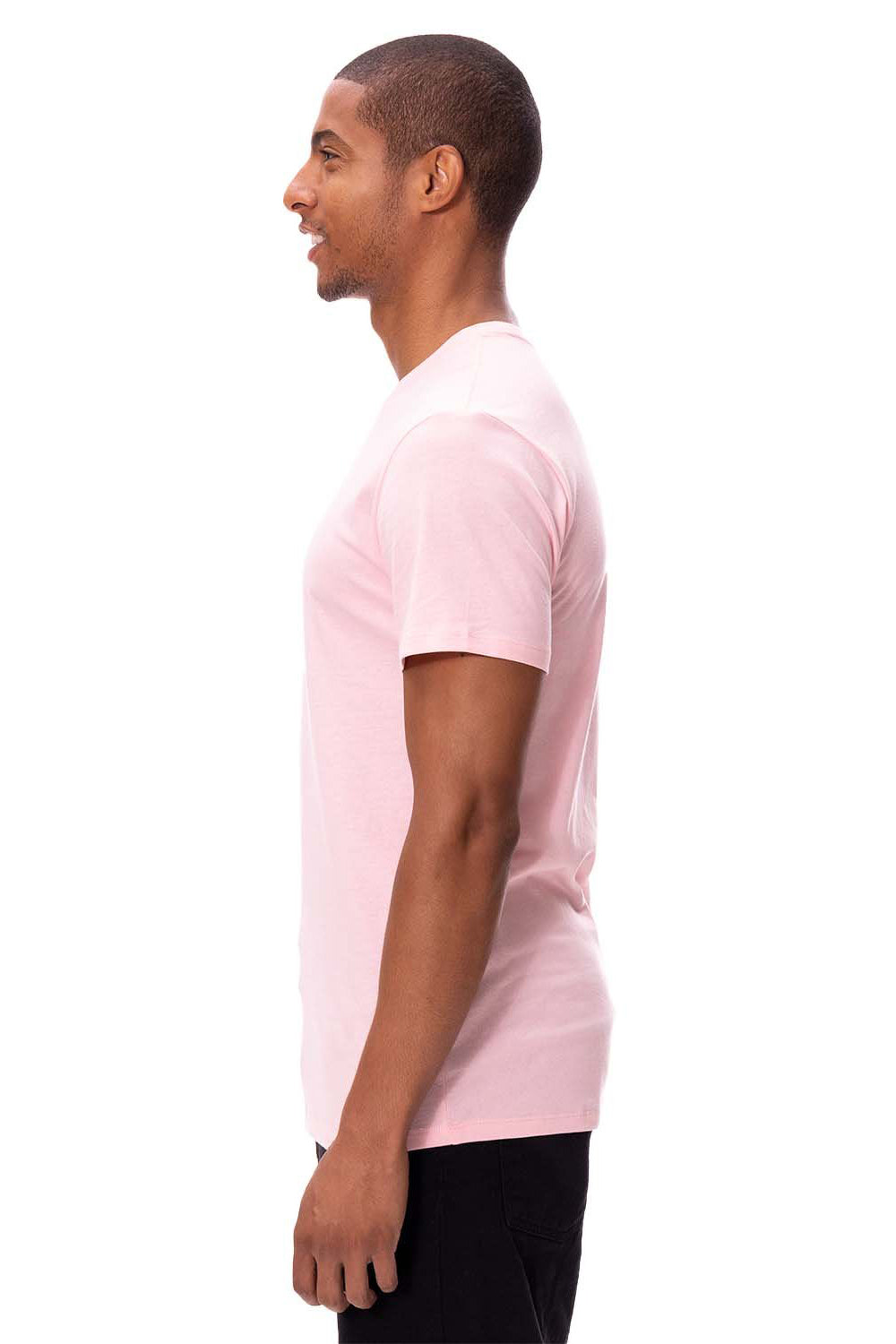 Threadfast Apparel 180A Mens Ultimate Short Sleeve Crewneck T-Shirt Powder Pink Model Side