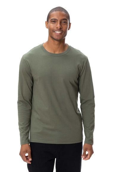 Threadfast Apparel 180LS Mens Ultimate Long Sleeve Crewneck T-Shirt Army Green Model Front